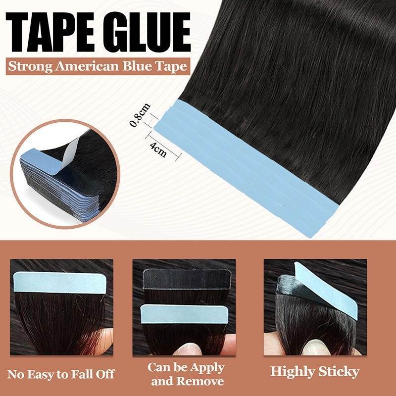 Tape In Hair Extensions - #1B Straight Human Hair