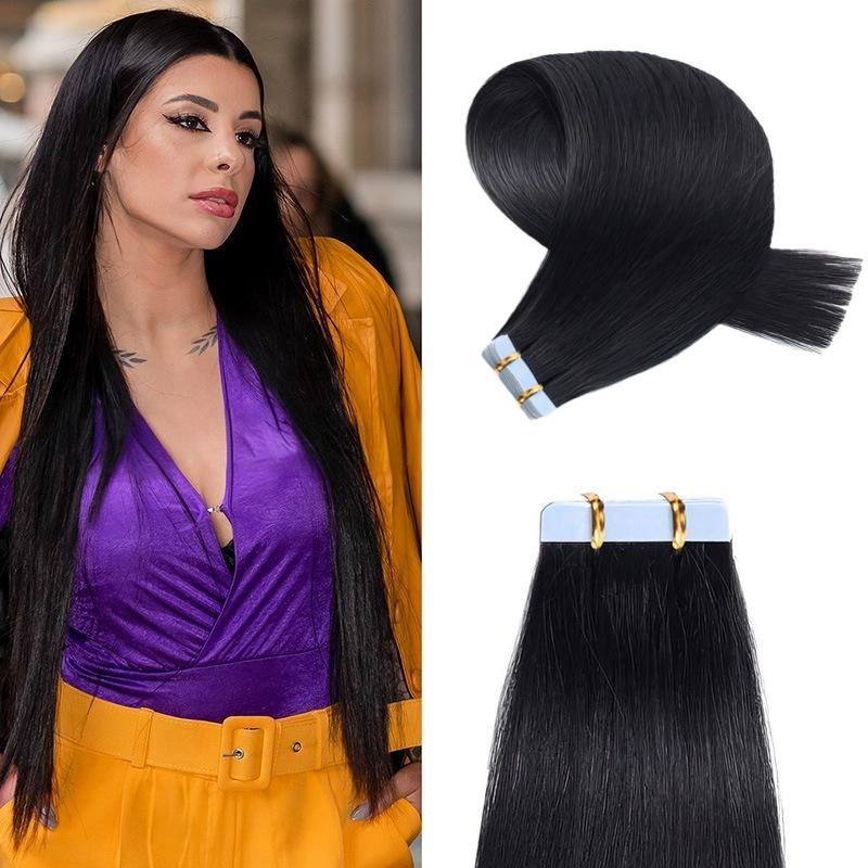 Tape In Hair Extensions - #1B Straight Human Hair