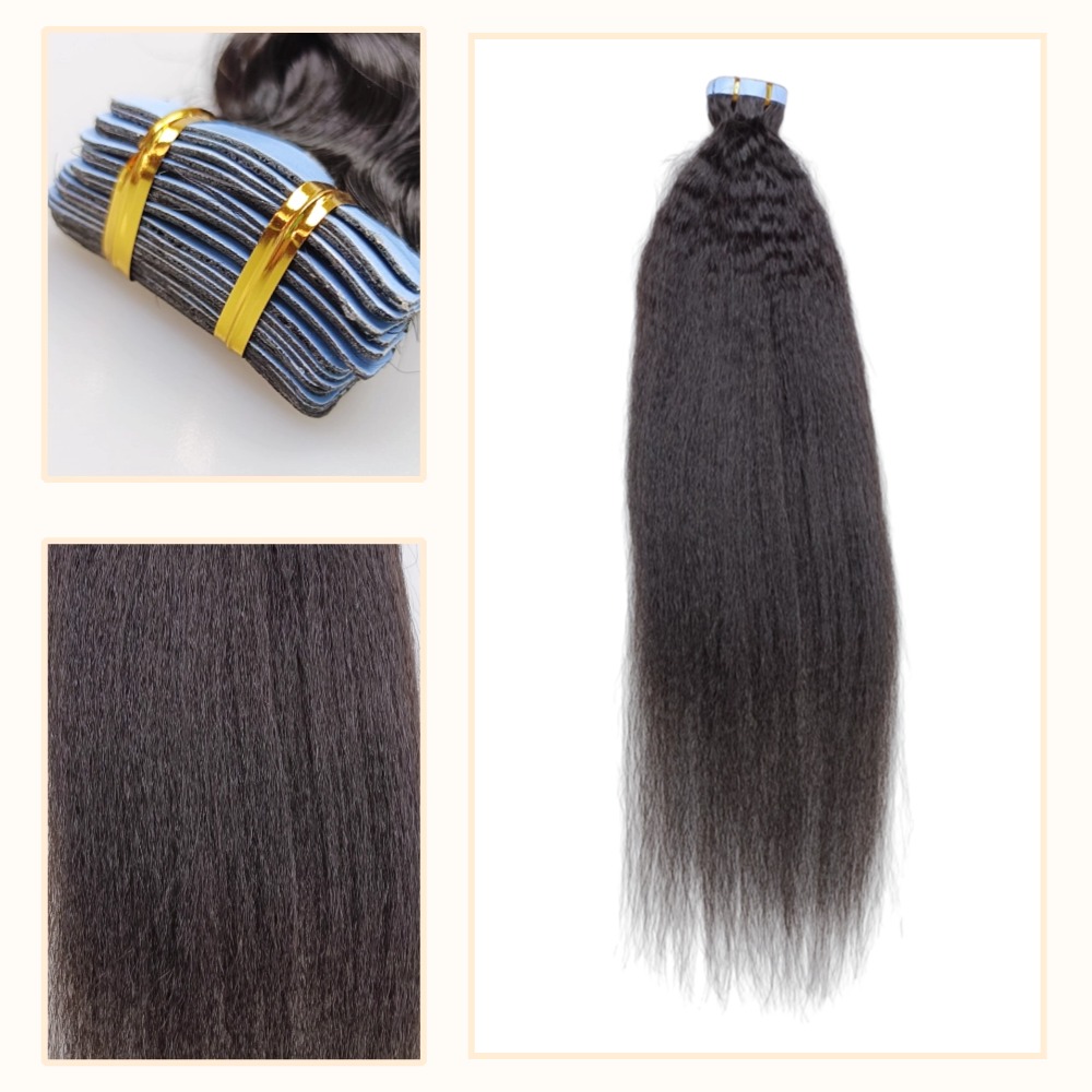 Tape In Hair Extensions - #1B Kinky Straight Human Hair
