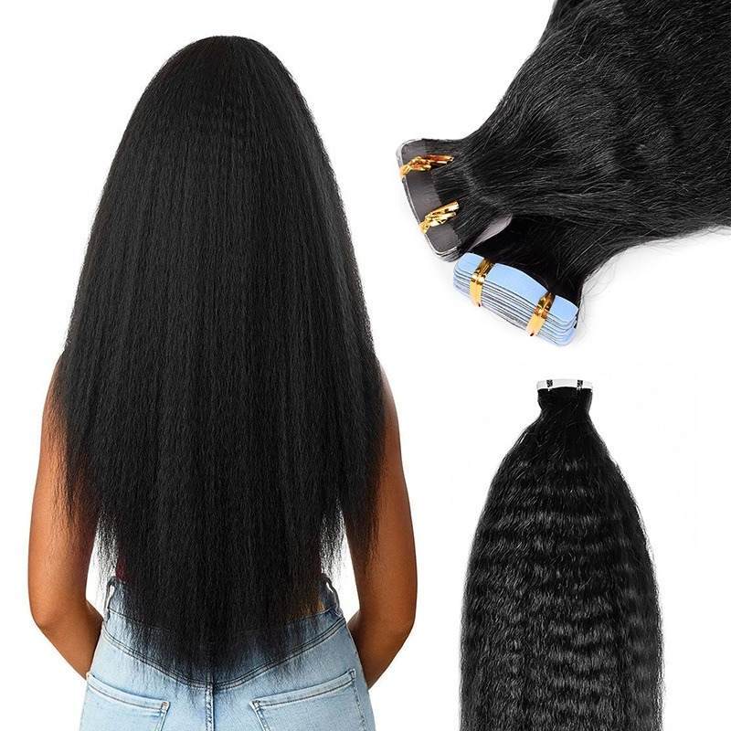 Tape In Hair Extensions - #1B Kinky Straight Human Hair