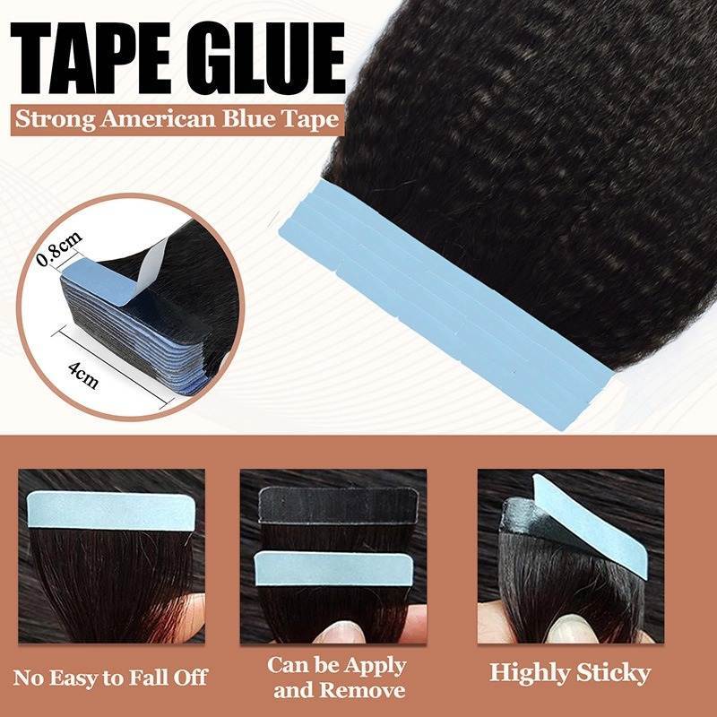 Tape In Hair Extensions - #1B Kinky Straight Human Hair