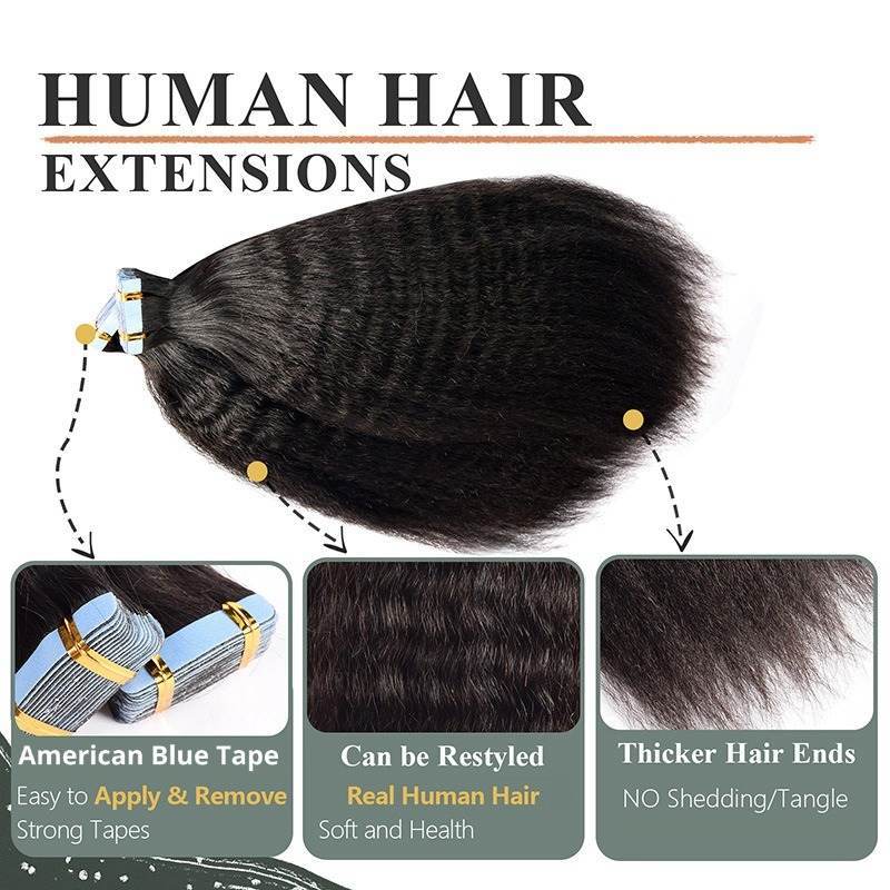 Tape In Hair Extensions - #1B Kinky Straight Human Hair