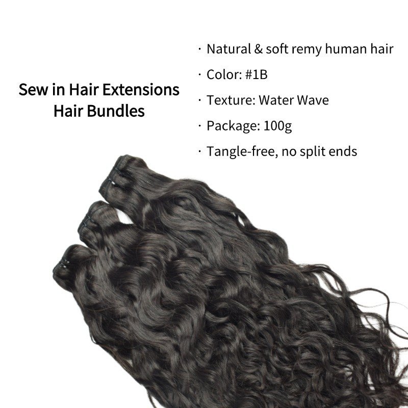 Sew In Hair Extensions - #1B Water Wave Human Hair