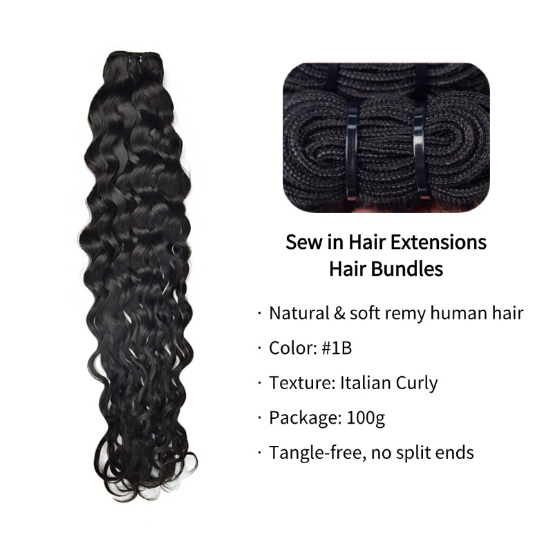 Sew In Hair Extensions - #1B Italian Curly Human Hair