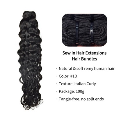 Sew In Hair Extensions - #1B Italian Curly Human Hair