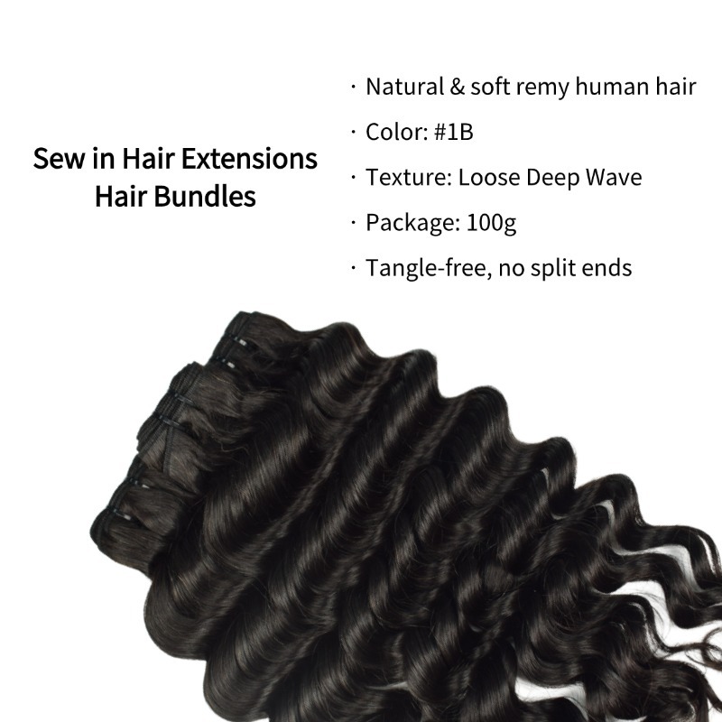 Sew In Hair Extensions - #1B Loose Deep Wave Human Hair