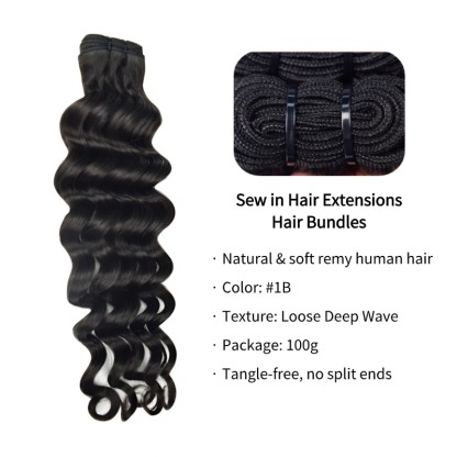Sew In Hair Extensions - #1B Loose Deep Wave Human Hair