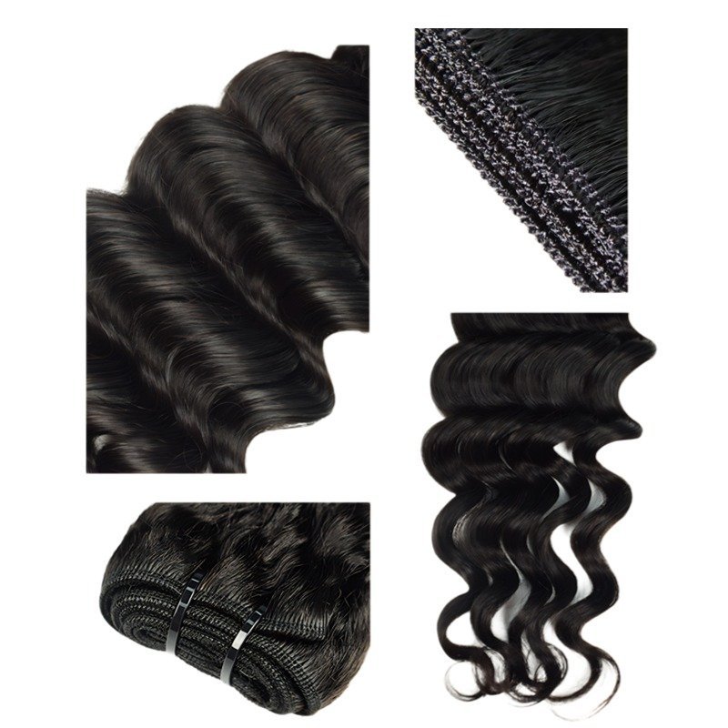 Sew In Hair Extensions - #1B Loose Deep Wave Human Hair