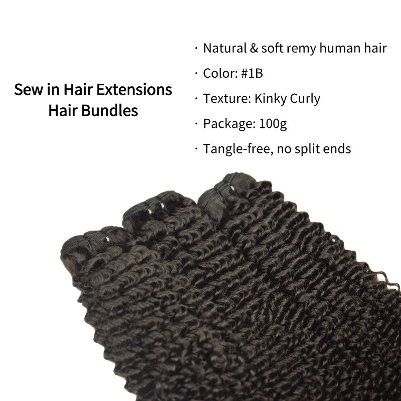 Sew In Hair Extensions - #1B Kinky Curly Human Hair