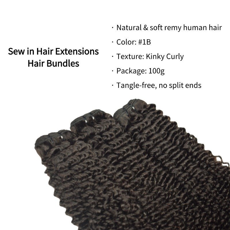 Sew In Hair Extensions - #1B Kinky Curly Human Hair