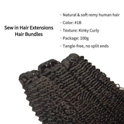 Sew In Hair Extensions - #1B Kinky Curly Human Hair