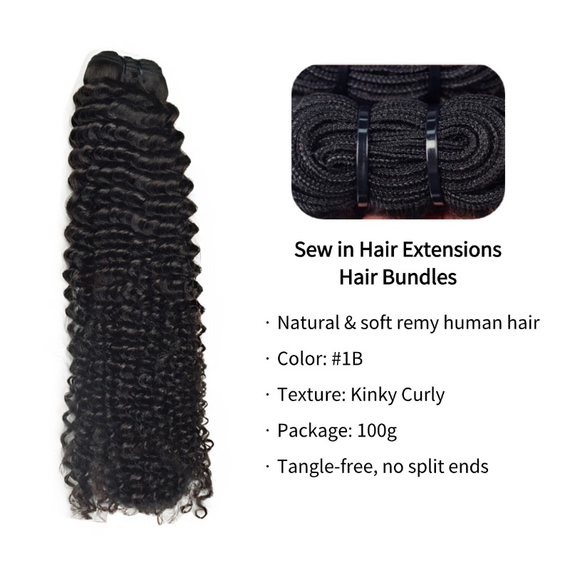 Sew In Hair Extensions - #1B Kinky Curly Human Hair Bundles