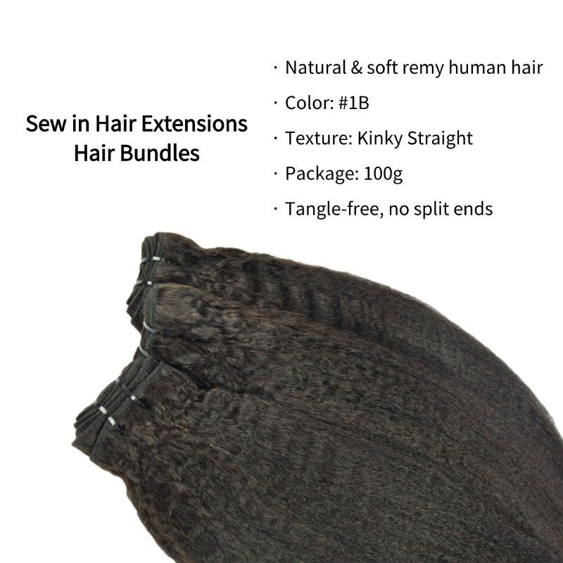 Sew In Hair Extensions - #1B Kinky Straight Human Hair