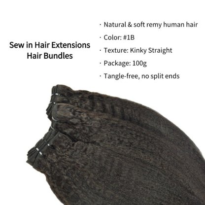 Sew In Hair Extensions - #1B Kinky Straight Human Hair