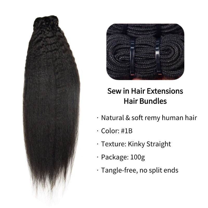 Sew In Hair Extensions - #1B Kinky Straight Human Hair