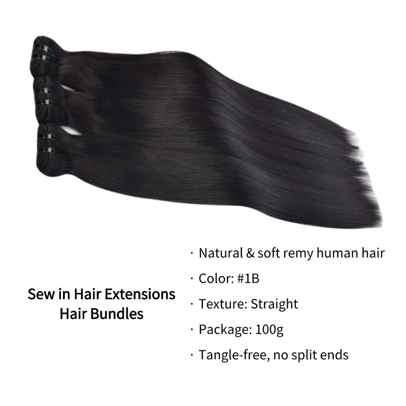 Sew In Hair Extensions - #1B Straight Human Hair