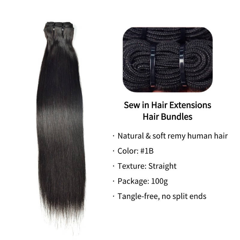 Sew In Hair Extensions - #1B Straight Human Hair Bundles