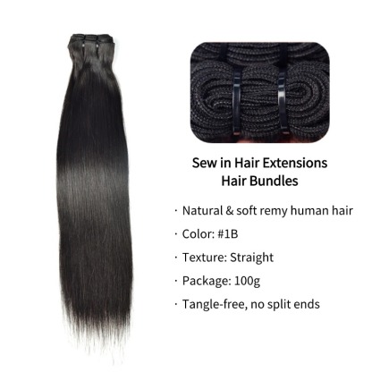 Sew In Hair Extensions - #1B Straight Human Hair Bundles