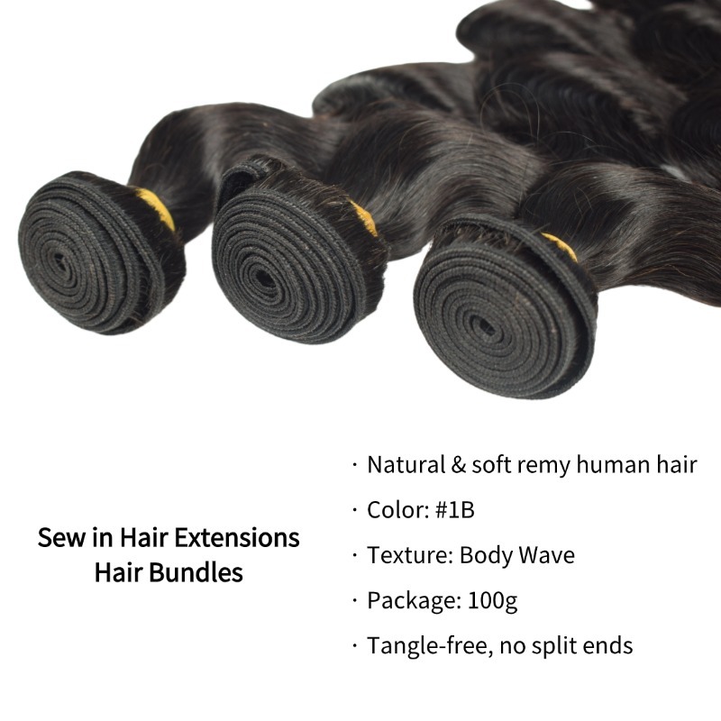 Sew In Hair Extensions - #1B Body Wave Human Hair