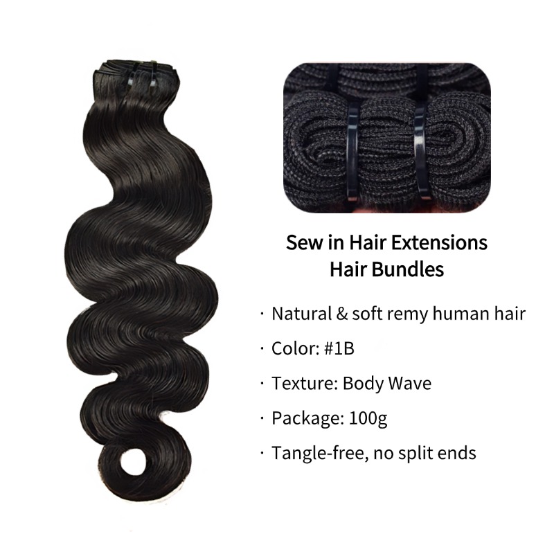 Sew In Hair Extensions - #1B Body Wave Human Hair Bundles