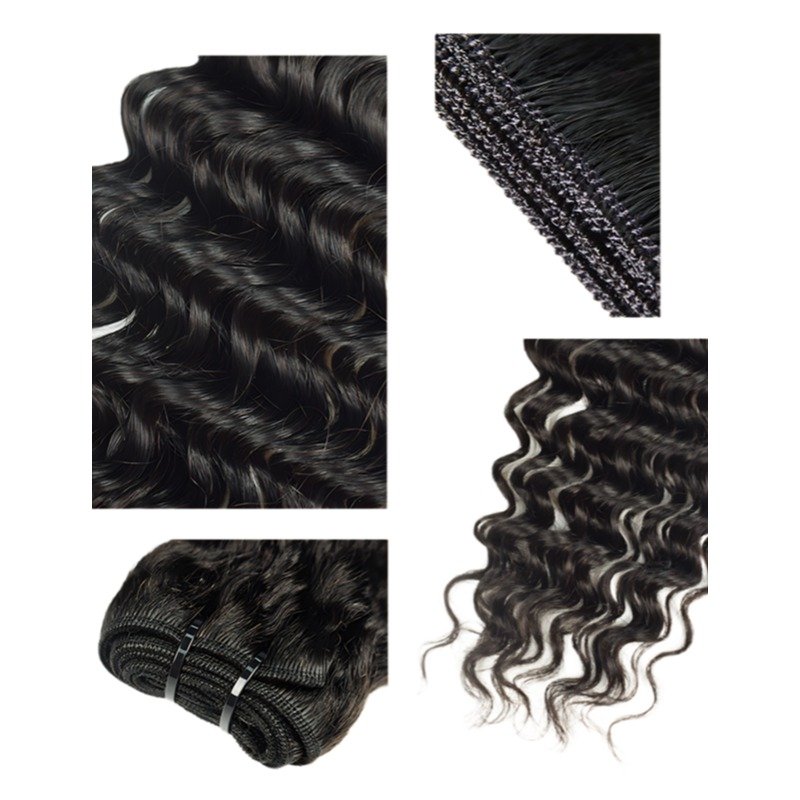 Sew In Hair Extensions - #1B Deep Wave Human Hair