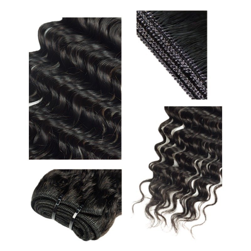 Sew In Hair Extensions - #1B Deep Wave Human Hair