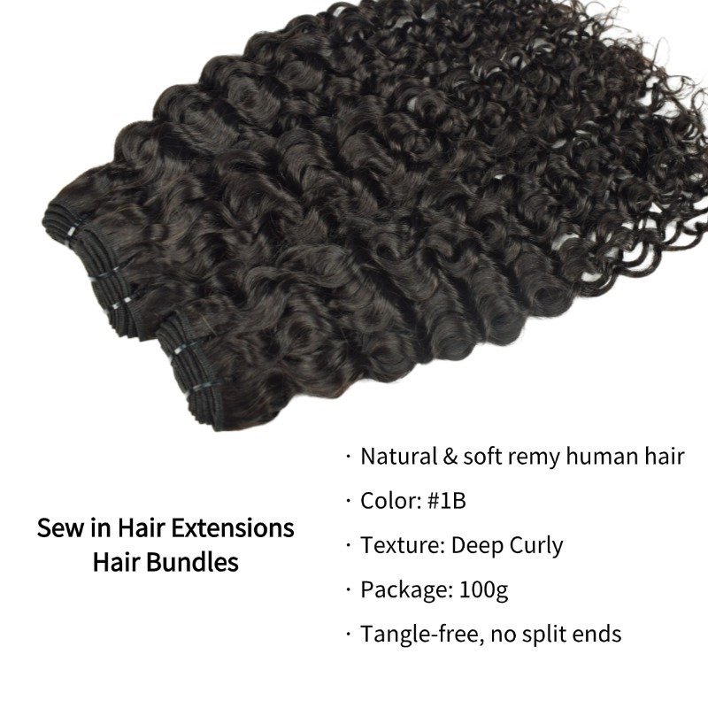 Sew In Hair Extensions - #1B Deep Curly Human Hair