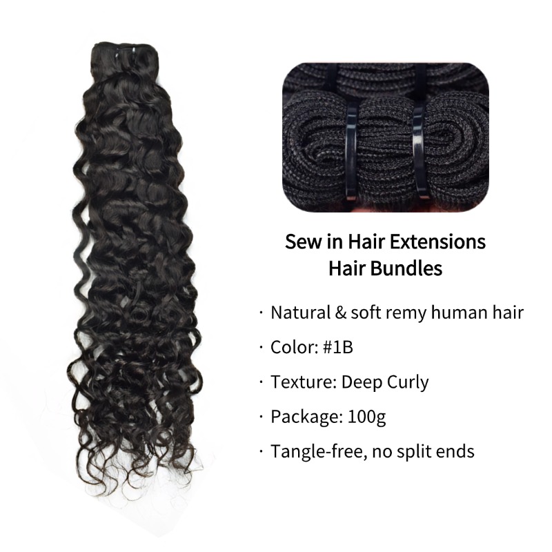 Sew In Hair Extensions - #1B Deep Curly Human Hair Bundles