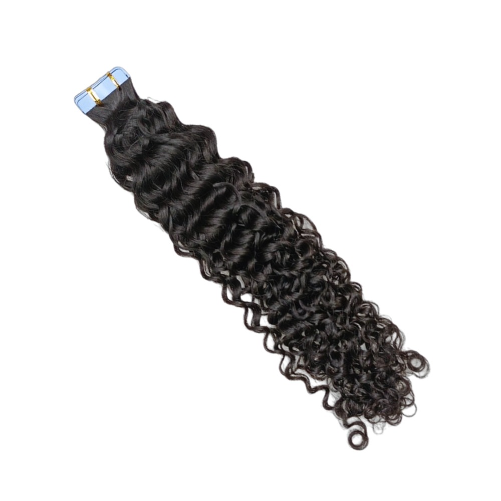 Tape In Hair Extensions - #1B Deep Curly Human Hair