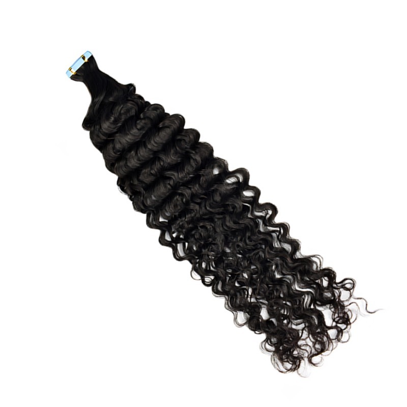 Tape In Hair Extensions - #1B Deep Curly Human Hair