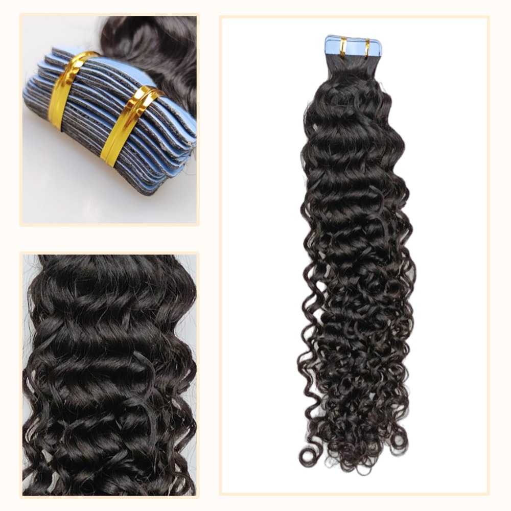Tape In Hair Extensions - #1B Deep Curly Human Hair