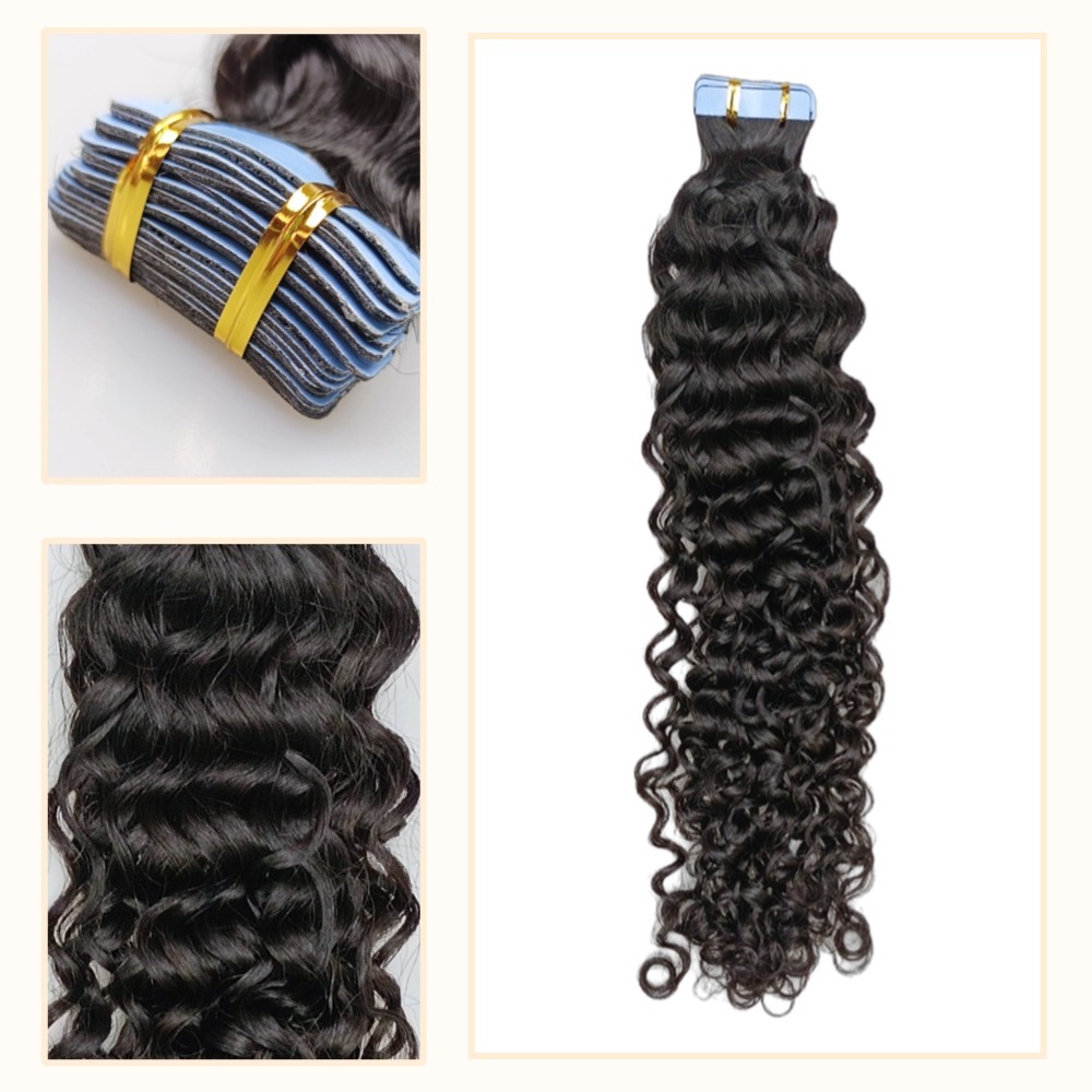 Tape In Hair Extensions - #1B Deep Curly Human Hair