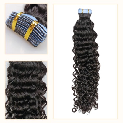 Tape In Hair Extensions - #1B Deep Curly Human Hair