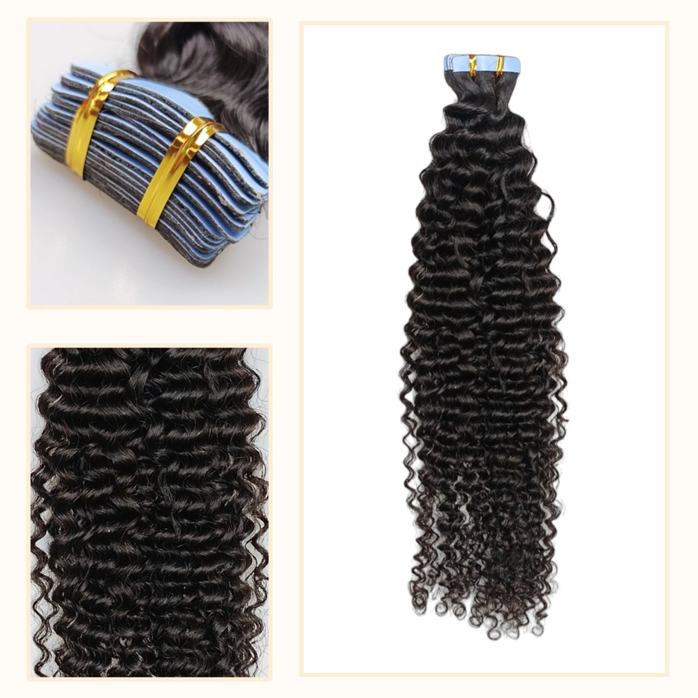 Tape In Hair Extensions - #1B Kinky Curly Human Hair