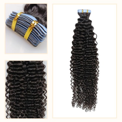 Tape In Hair Extensions - #1B Kinky Curly Human Hair
