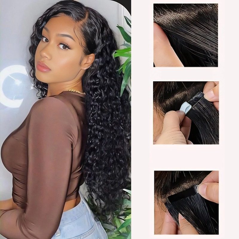 Tape In Hair Extensions - #1B Deep Curly Human Hair