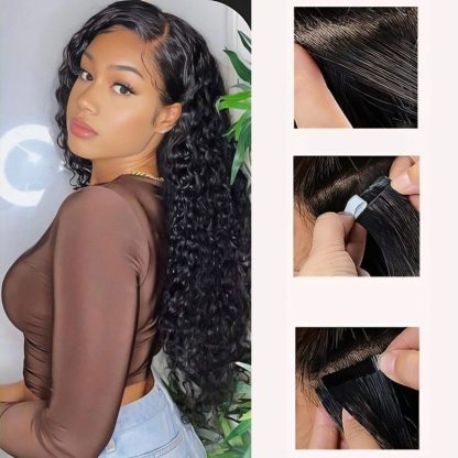 Tape In Hair Extensions - #1B Deep Curly Human Hair