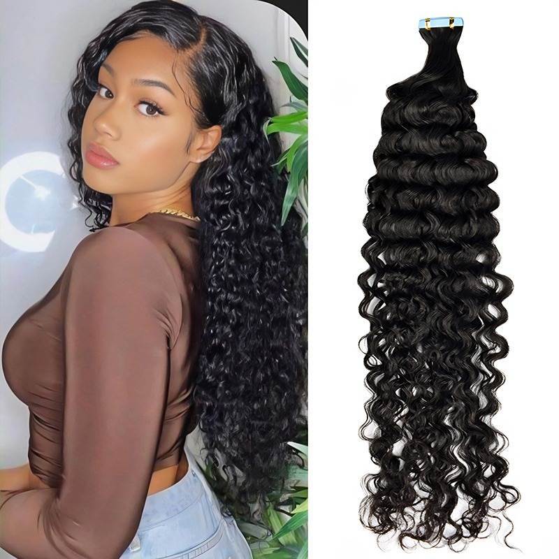 Tape In Hair Extensions - #1B Deep Curly Human Hair