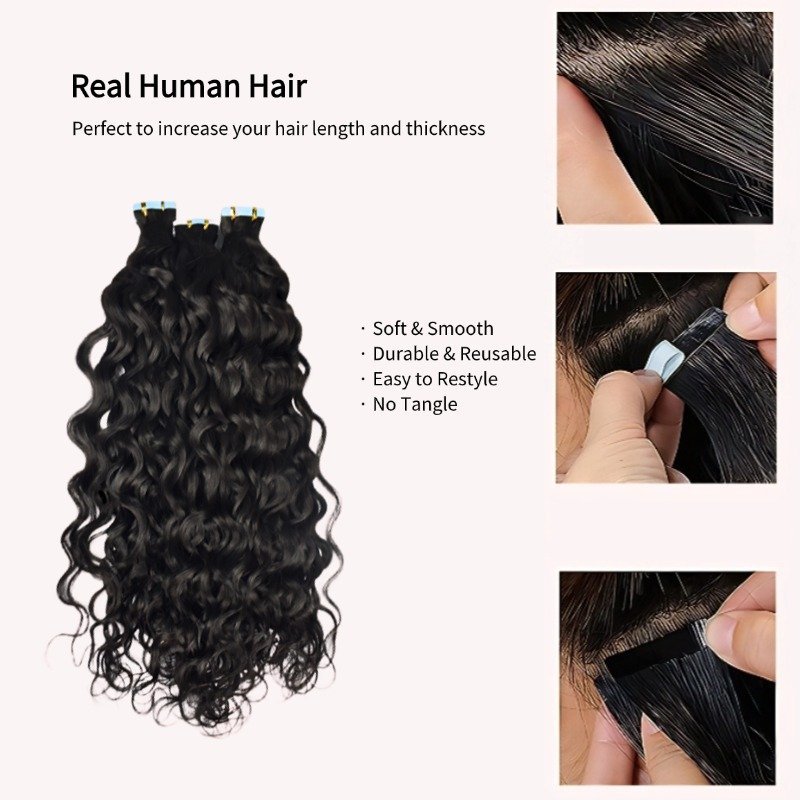 Tape In Hair Extensions - #1B Italian Curly Human Hair