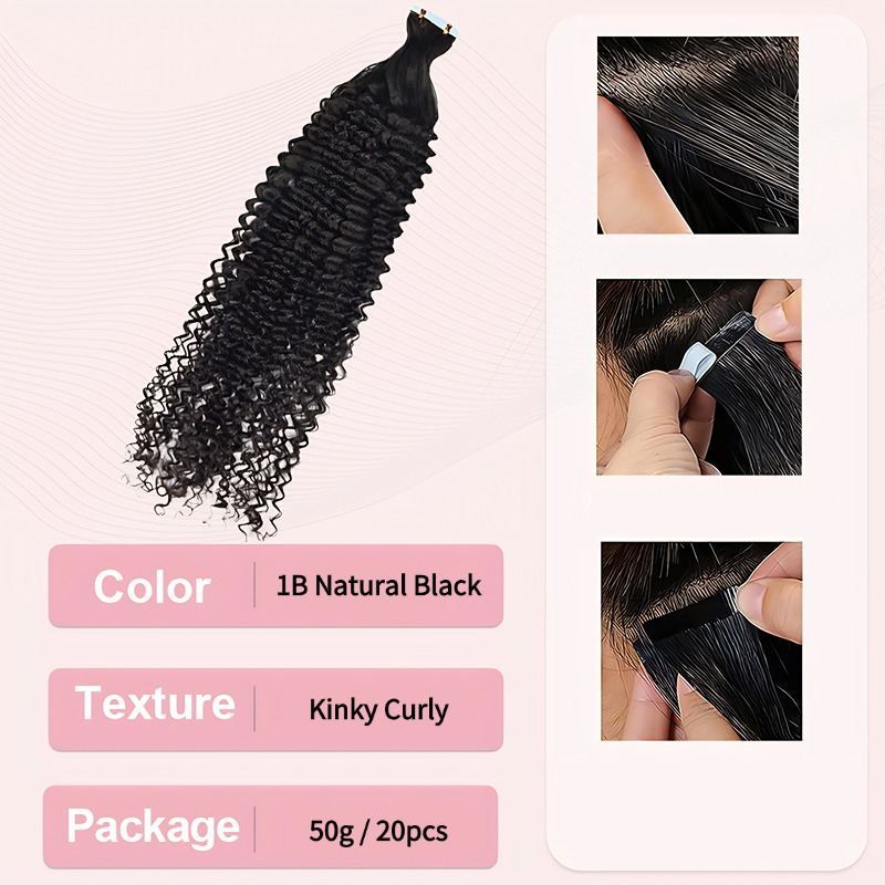 Tape In Hair Extensions - #1B Kinky Curly Human Hair