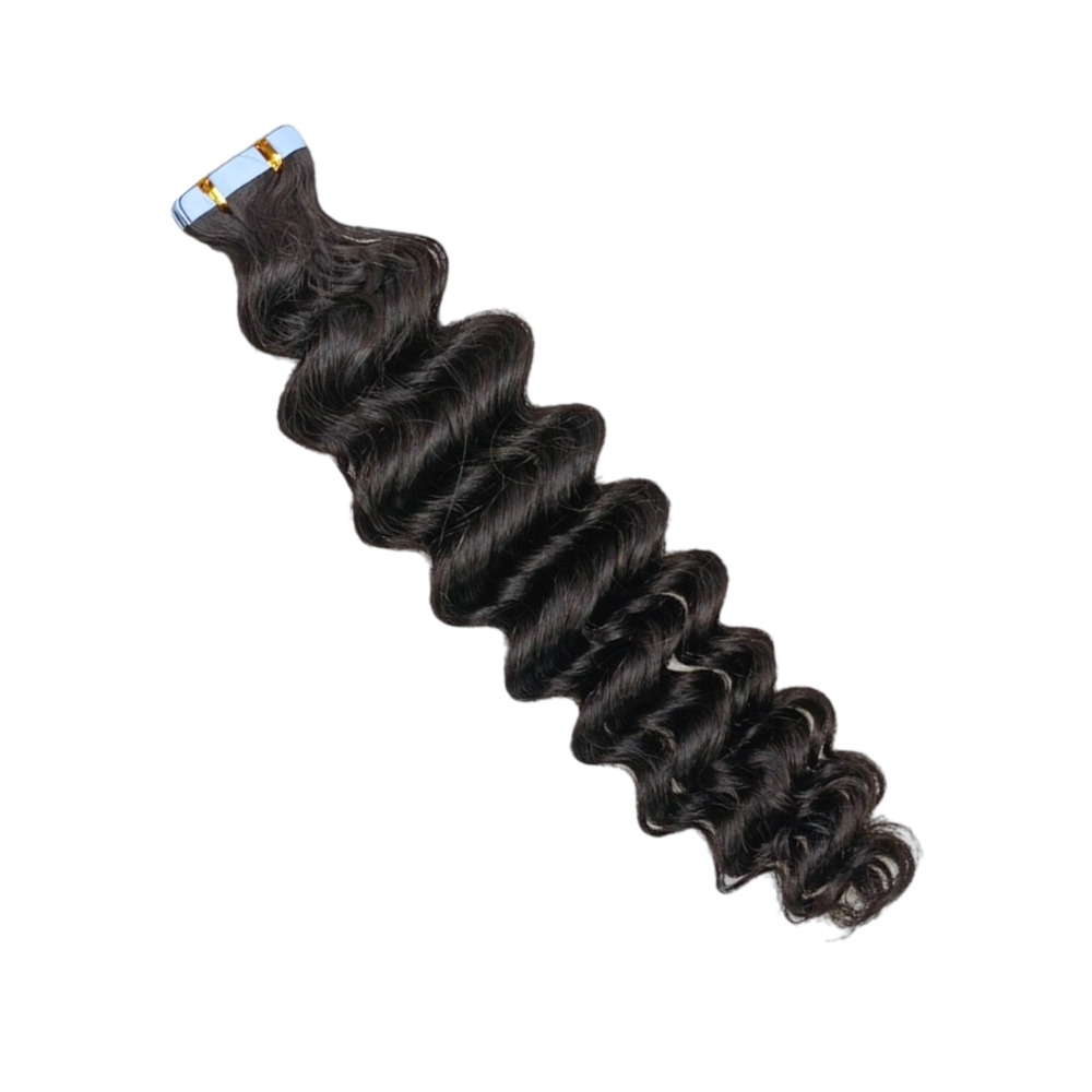 Tape In Hair Extensions - #1B Deep Wave Human Hair