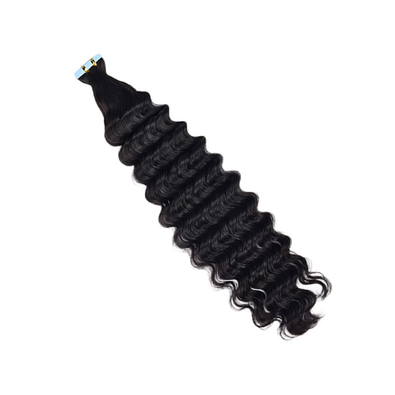 Tape In Hair Extensions - #1B Deep Wave Human Hair