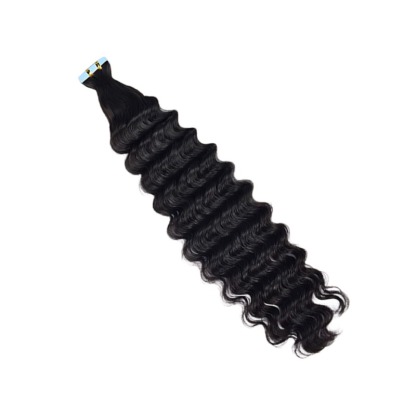 Tape In Hair Extensions - #1B Deep Wave Human Hair