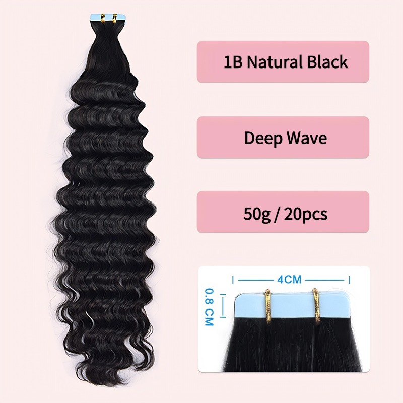 Tape In Hair Extensions - #1B Deep Wave Human Hair