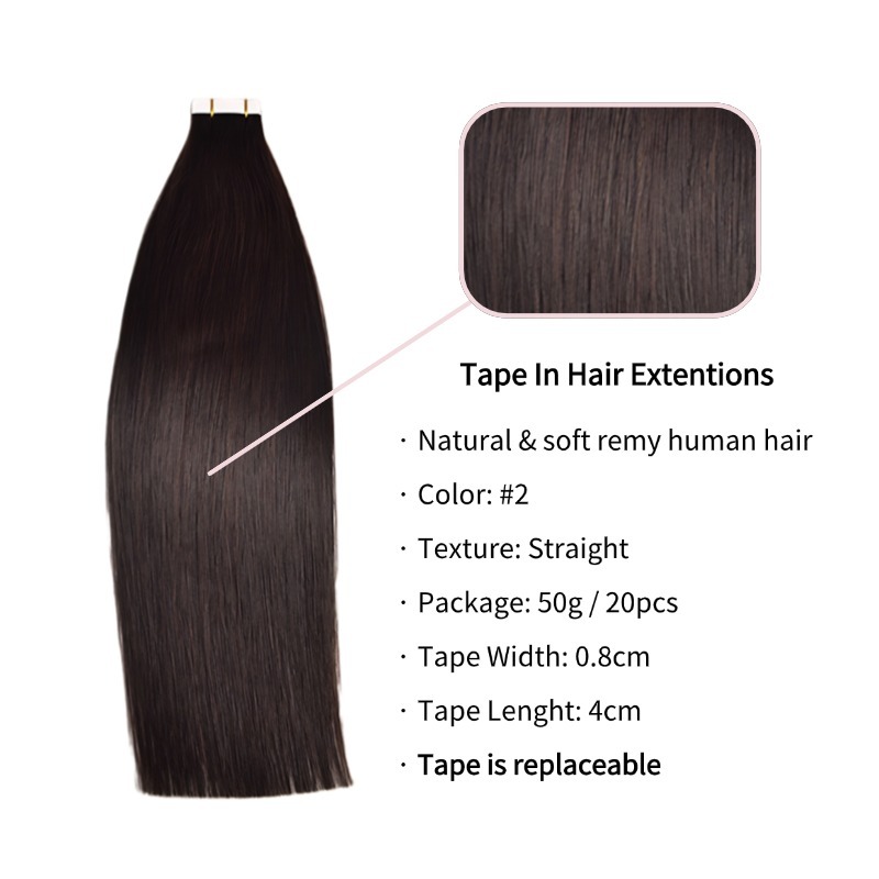 Tape In Hair Extensions - #2 Straight Human Hair