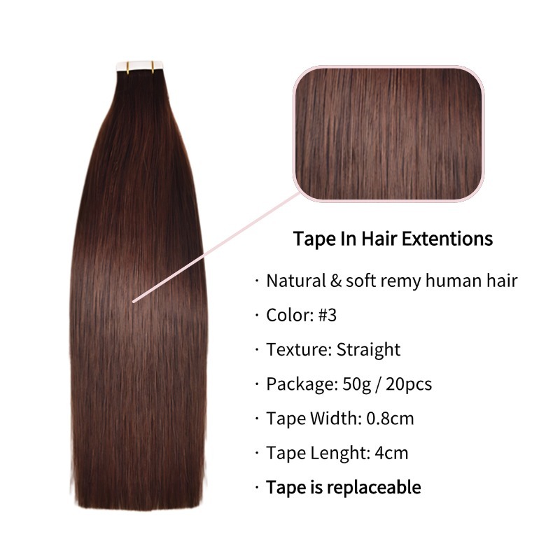 Tape In Hair Extensions - #3 Straight Human Hair