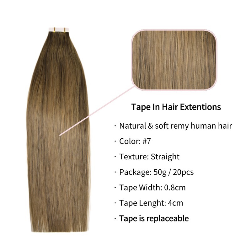 Tape In Hair Extensions - #7 Straight Human Hair