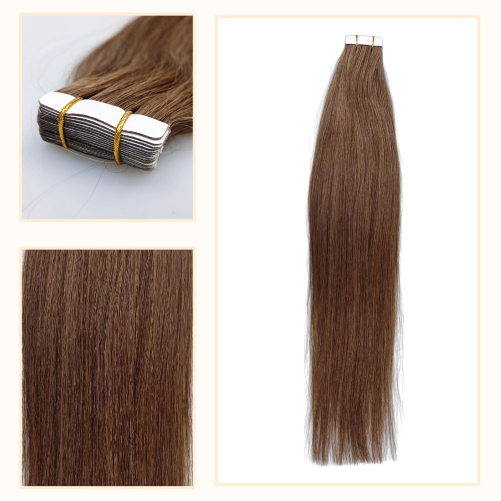 Tape In Hair Extensions - #8 Brown Straight Human Hair