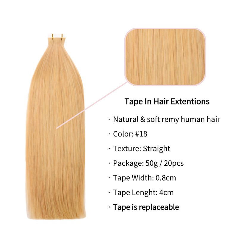 Tape In Hair Extensions - #18 Straight Human Hair