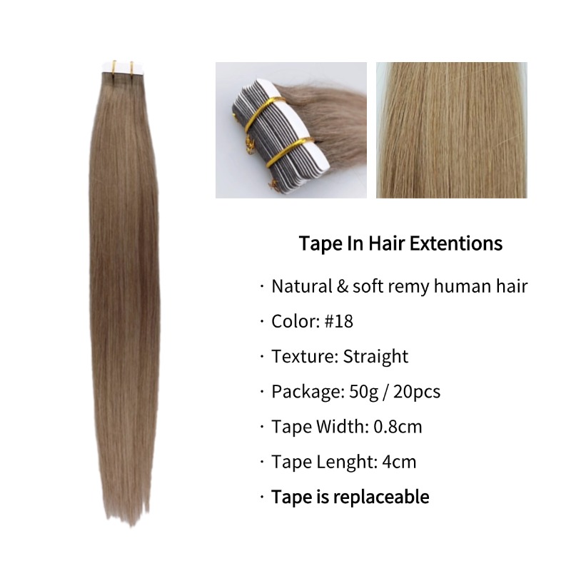 Tape In Hair Extensions - #18 Straight Human Hair